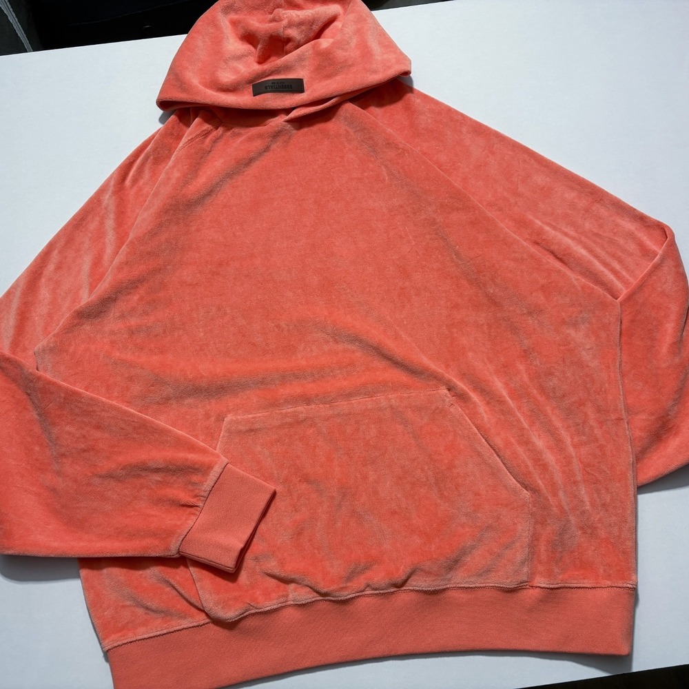 Essentials Fear Of God Hoodie Pullover Salmon Pink Orange Terry Cloth Mens 2XL